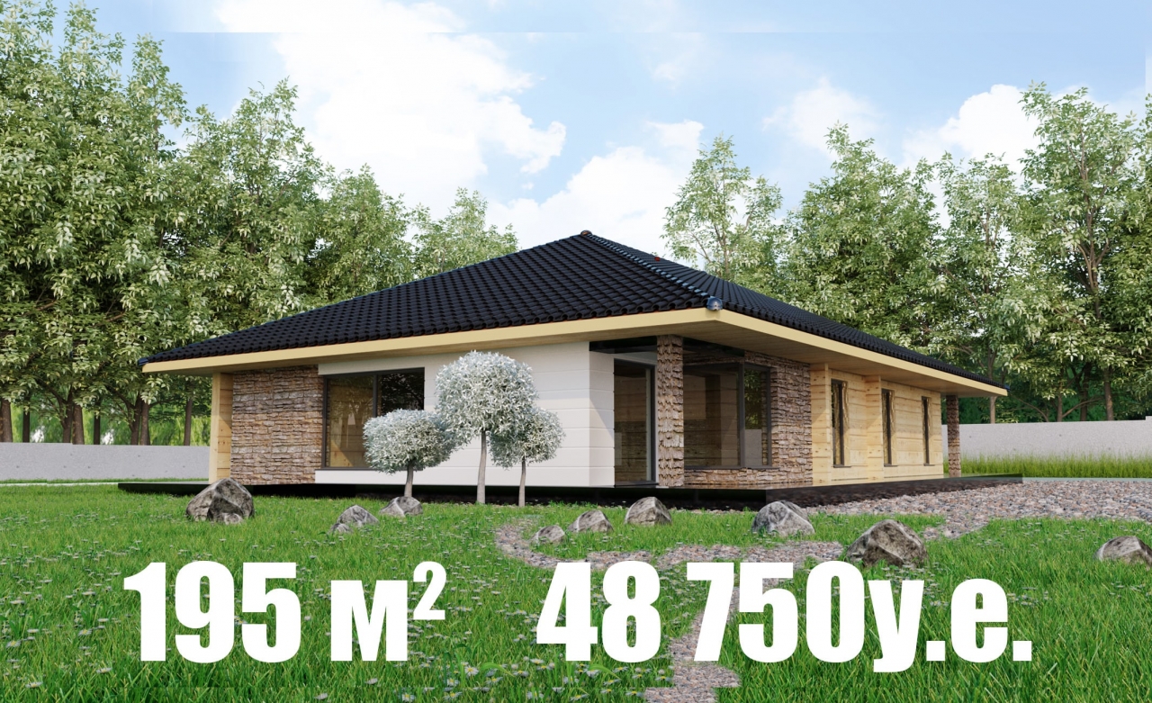 Проект 1этажного деревянного дома с террасой,гаражом DD22